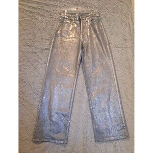 Wild Fable Metallic Silver Jeans Women’s Size 2 R High Rise Baggy Pants